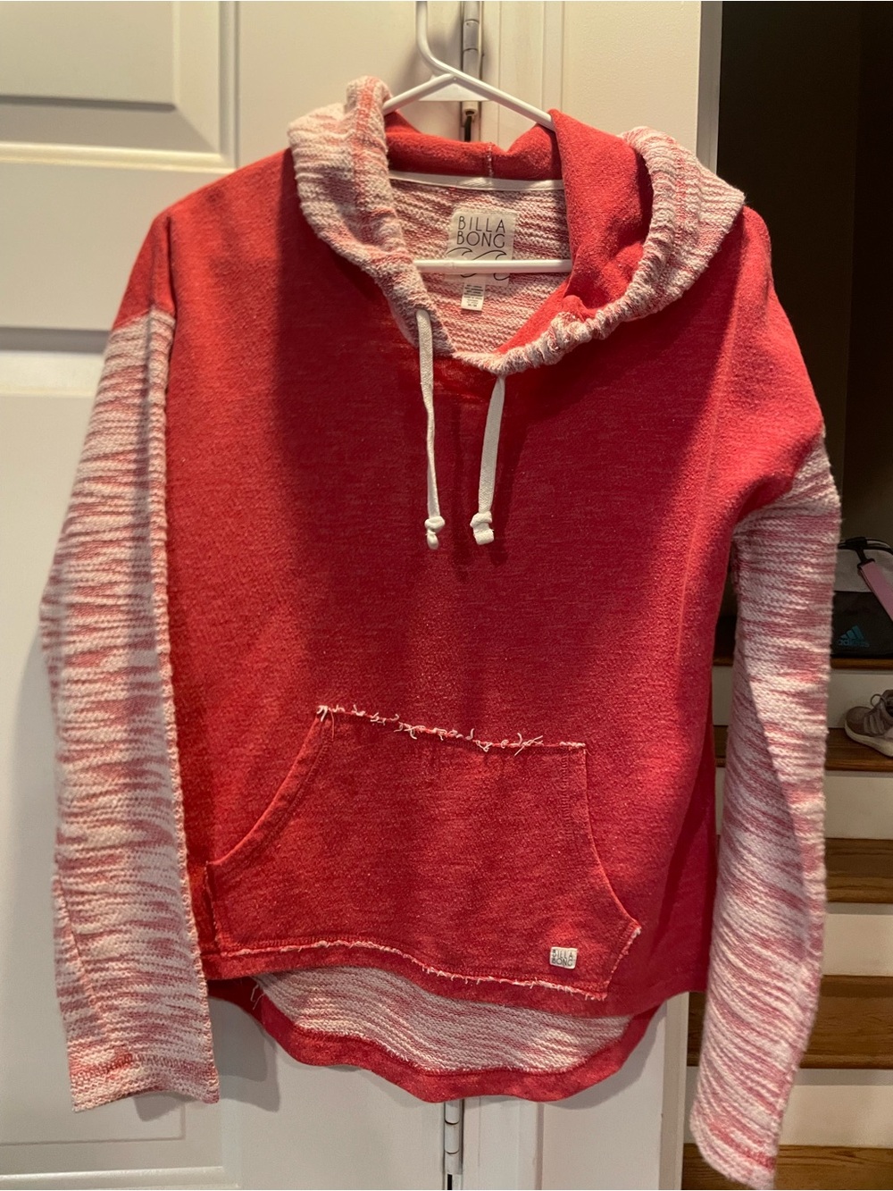 Billabong Red Coral Hoodie with Space-Dyed Pink Sleeves